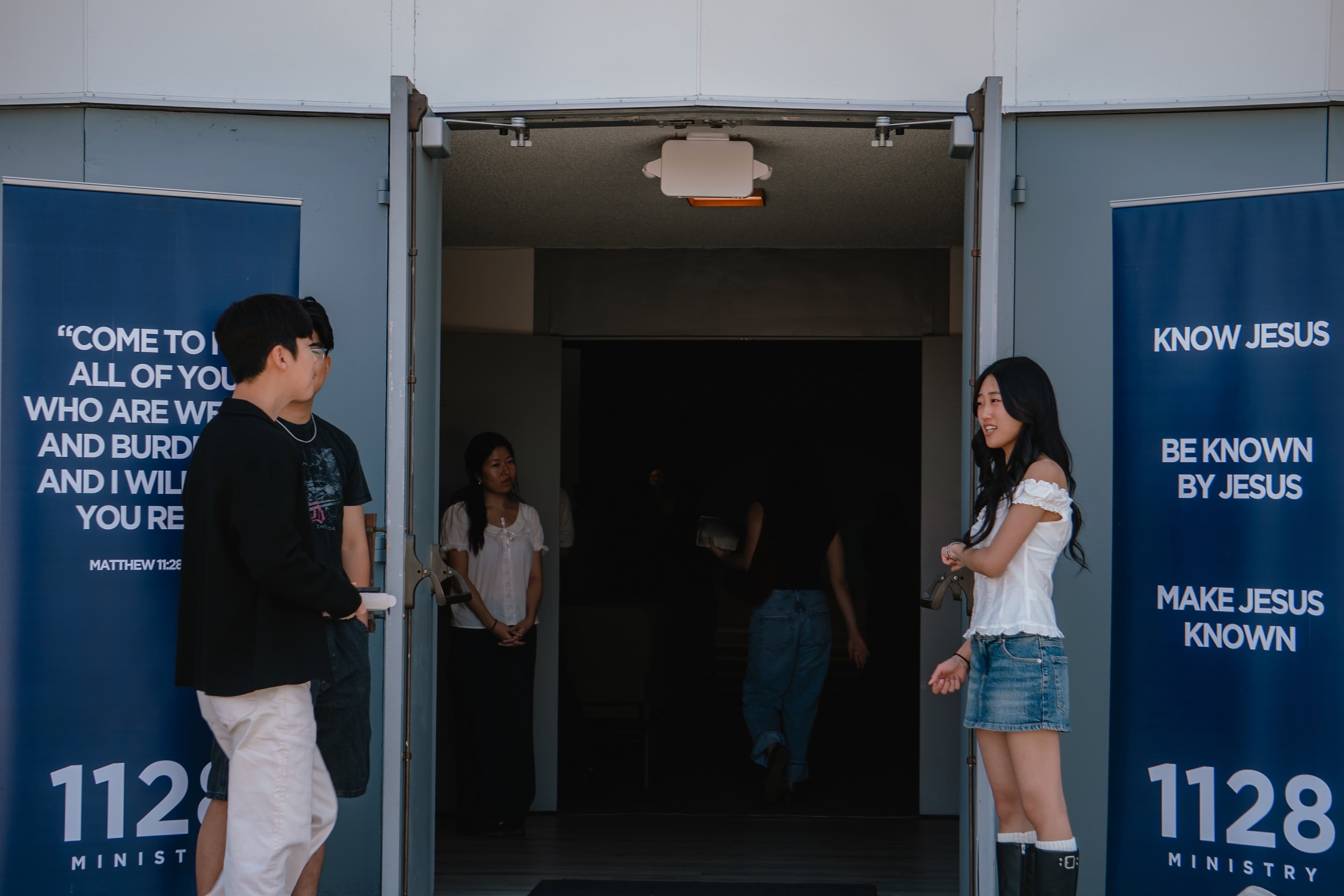 Church entrance with 1128 Ministry banners